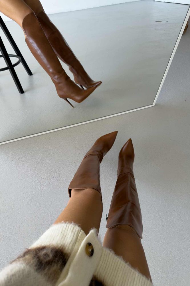 Oriksi İnce Topuk 10 Cm Taba Mat Çizme resmi