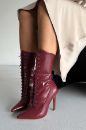 Nemesis Bağcıklı İnce Topuk 10 Cm Bordo Kırışık Rugan Bot
