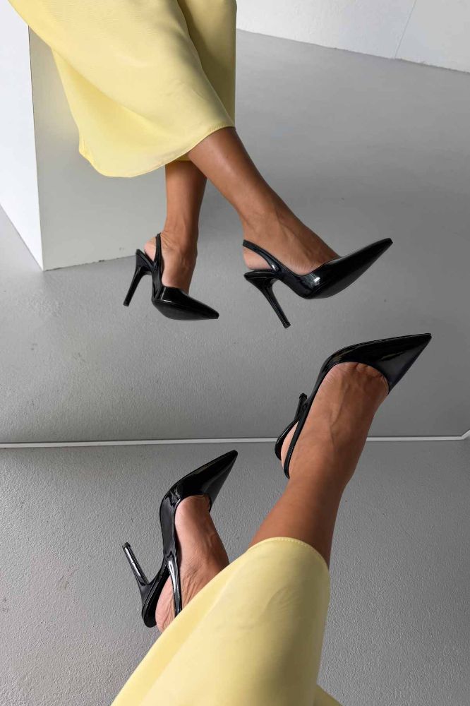 Monica İnce Topuk 10 Cm Siyah Rugan Stiletto resmi