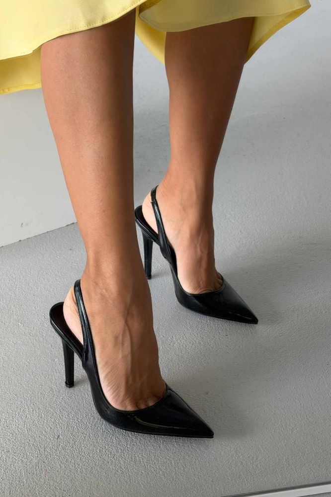 Monica İnce Topuk 10 Cm Siyah Rugan Stiletto resmi