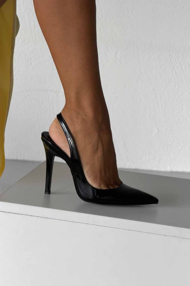 Monica İnce Topuk 10 Cm Siyah Rugan Stiletto resmi