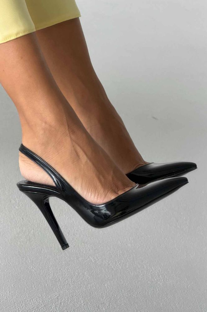 Monica İnce Topuk 10 Cm Siyah Rugan Stiletto resmi