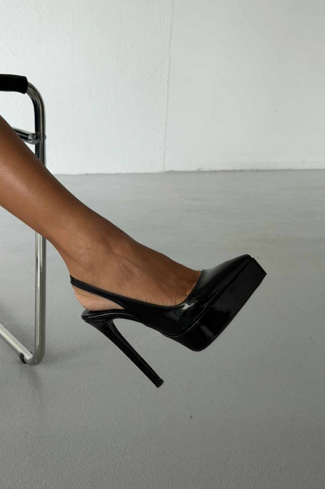 Flex İnce Topuk 13 Cm Siyah Rugan Platform resmi