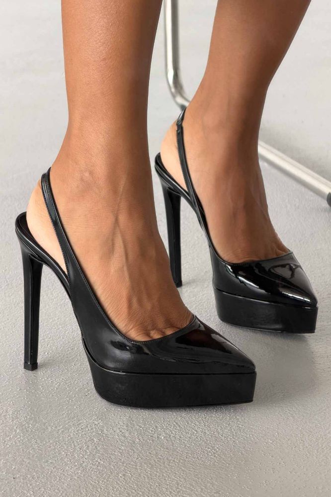 Flex İnce Topuk 13 Cm Siyah Rugan Platform resmi