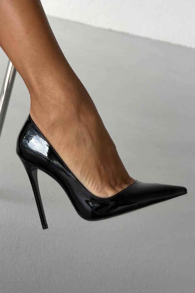 Opra İnce Topuk 12 Cm Siyah Rugan Stiletto resmi