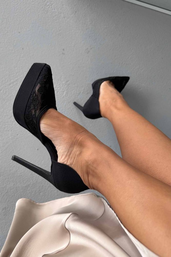 Rex İnce Topuk 13 Cm Siyah Dantelli Platform resmi