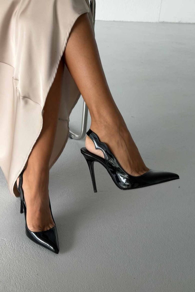 Elisa İnce Topuk 10 Cm Siyah Rugan Stiletto resmi