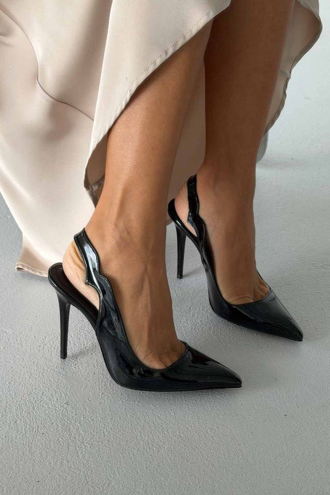Elisa İnce Topuk 10 Cm Siyah Rugan Stiletto resmi