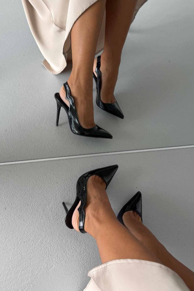 Elisa İnce Topuk 10 Cm Siyah Rugan Stiletto resmi