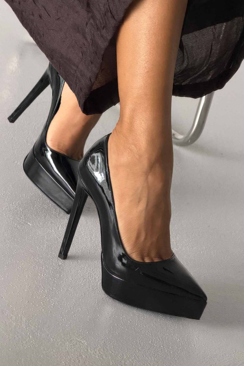 Coax İnce Topuk 13 Cm Siyah Rugan Platform resmi