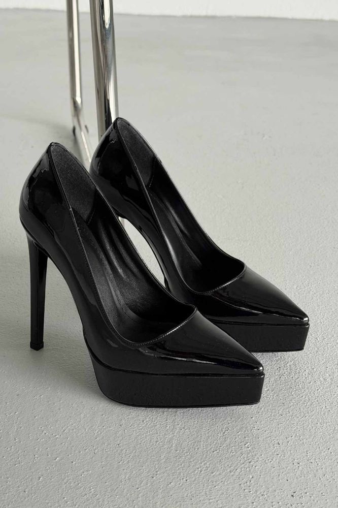 Coax İnce Topuk 13 Cm Siyah Rugan Platform resmi