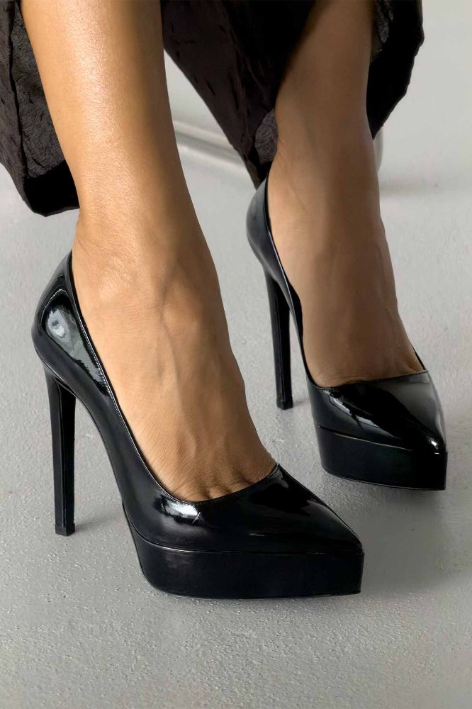 Coax İnce Topuk 13 Cm Siyah Rugan Platform resmi