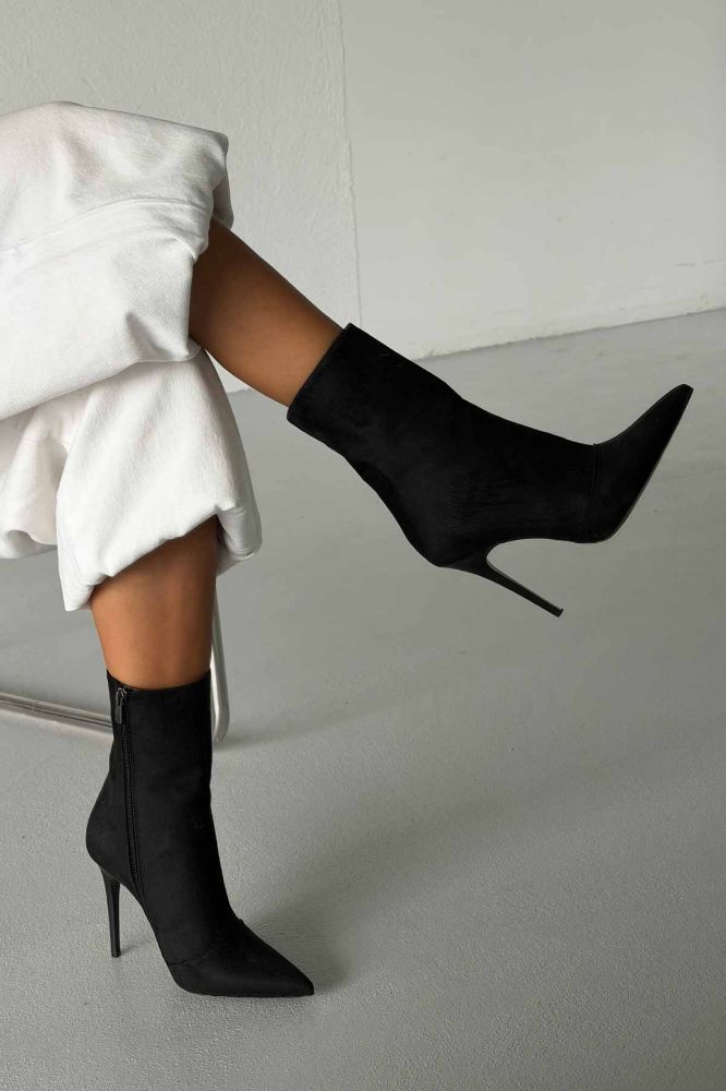 Eleganza İnce Topuk 10 Cm Siyah Süet Bot resmi