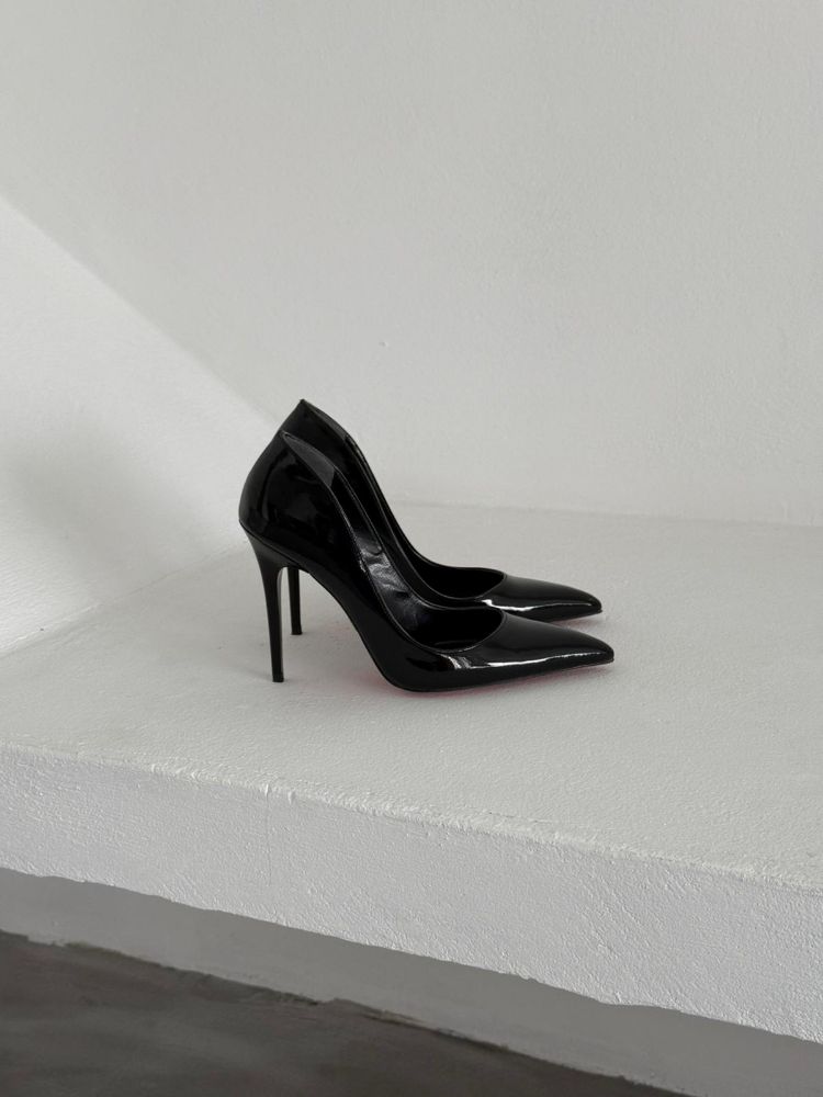 Nadja İnce Topuk 10 Cm Siyah Rugan Stiletto resmi