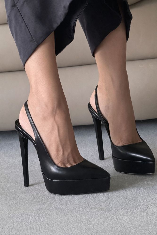 Flex İnce Topuk 13 Cm Siyah Mat Platform resmi