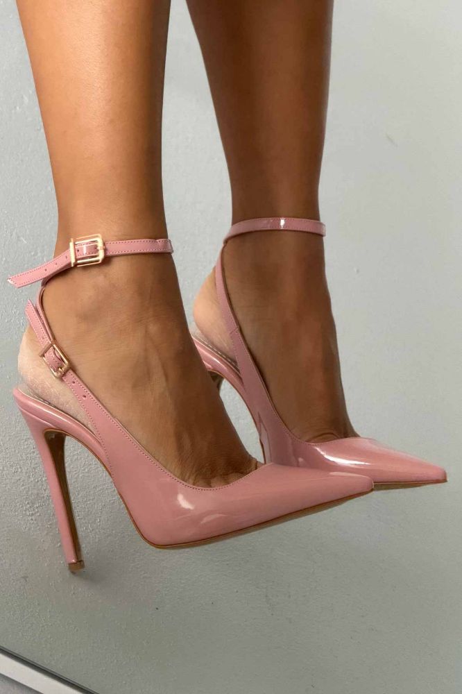 Zion Toka Detaylı İnce Topuk 12 Cm Pudra Rugan Stiletto resmi