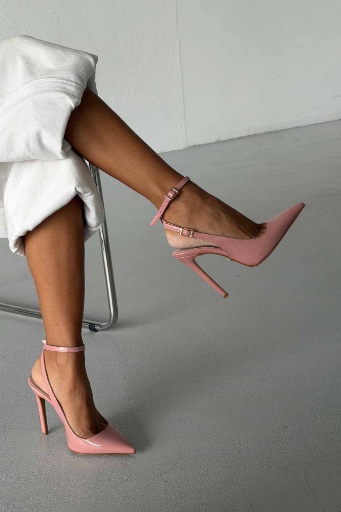 Zion Toka Detaylı İnce Topuk 12 Cm Pudra Rugan Stiletto resmi