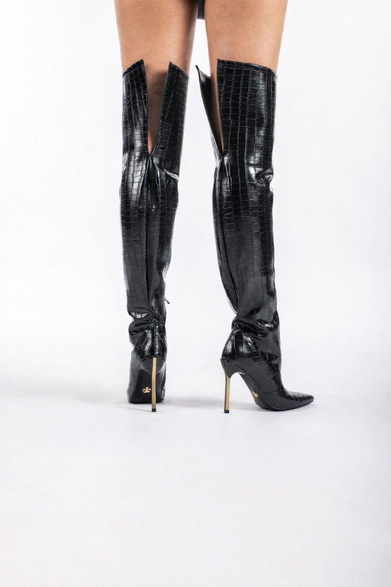 Paint Diz Üstü İnce Topuk 10 Cm Siyah Kroko Çizme resmi