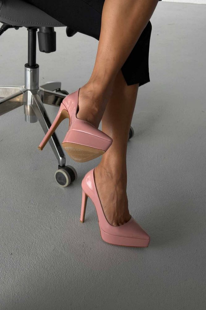 Coax İnce Topuk 13 Cm Pudra Rugan Platform resmi