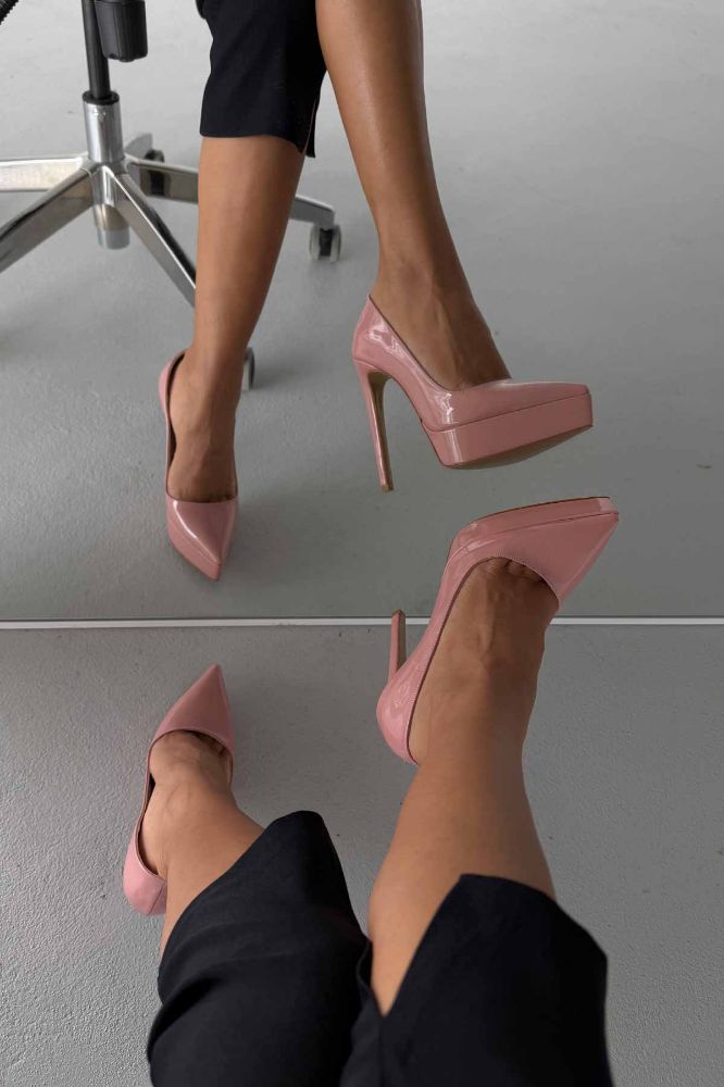 Coax İnce Topuk 13 Cm Pudra Rugan Platform resmi