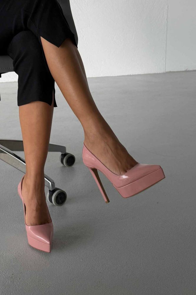 Coax İnce Topuk 13 Cm Pudra Rugan Platform resmi