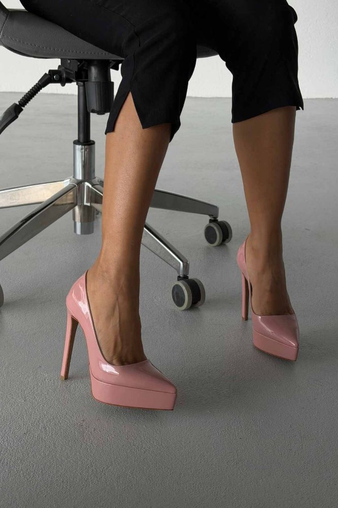 Coax İnce Topuk 13 Cm Pudra Rugan Platform resmi