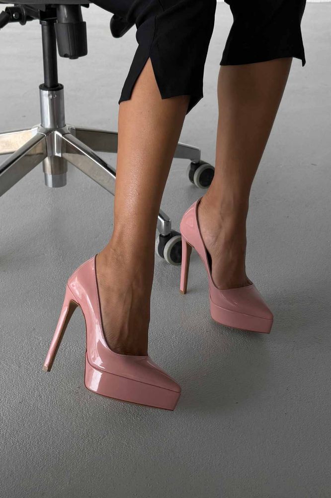 Coax İnce Topuk 13 Cm Pudra Rugan Platform resmi