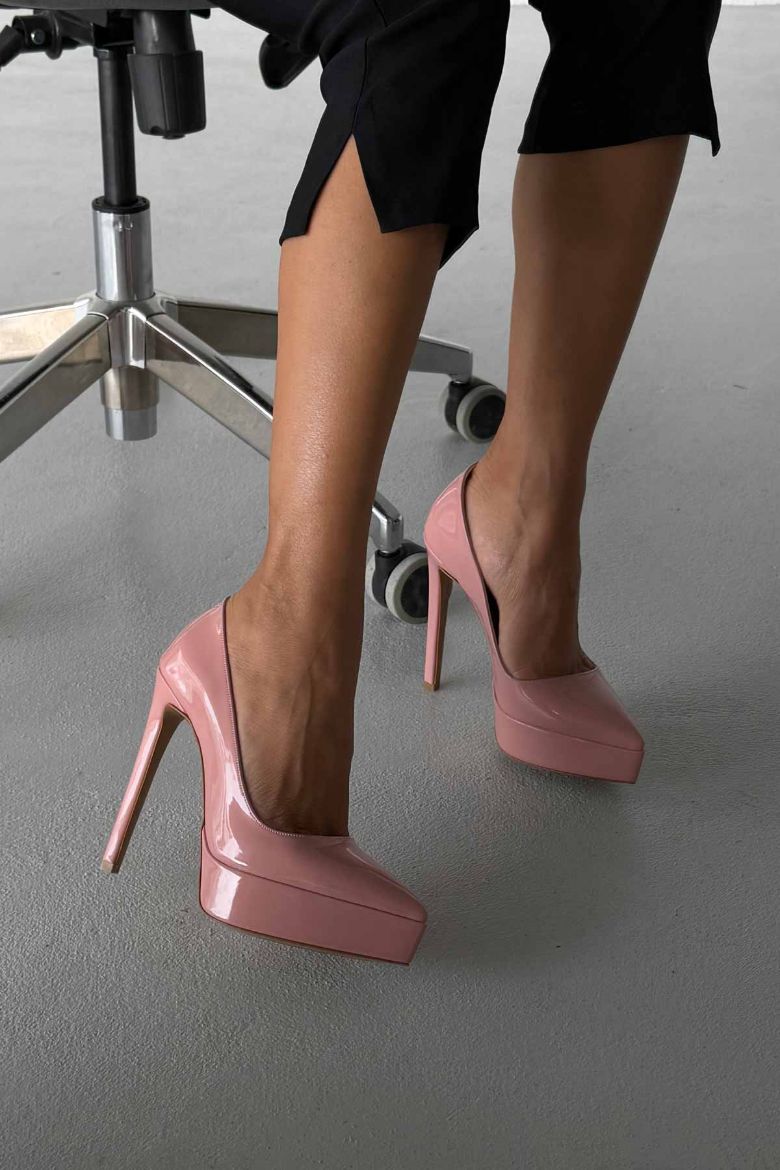 Coax İnce Topuk 13 Cm Pudra Rugan Platform resmi