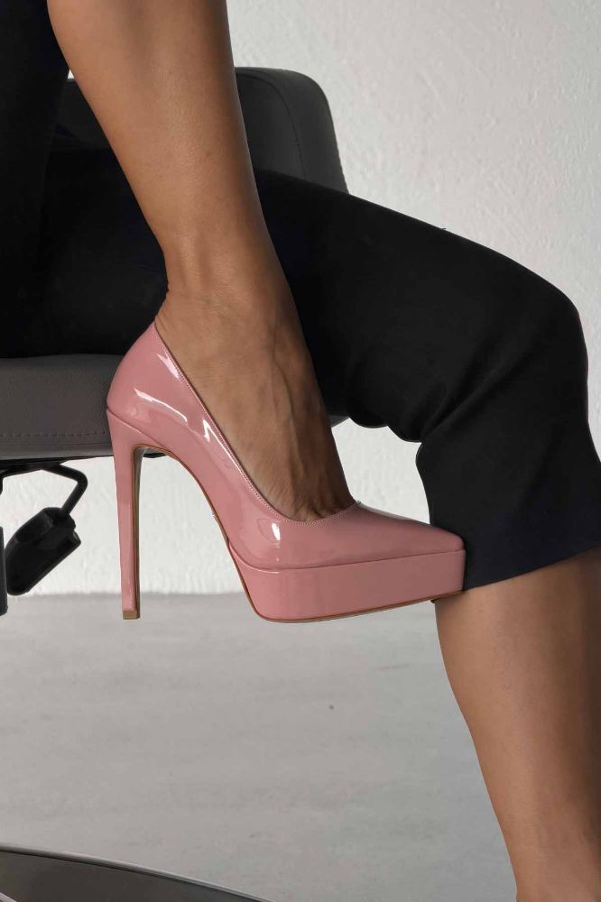 Coax İnce Topuk 13 Cm Pudra Rugan Platform resmi