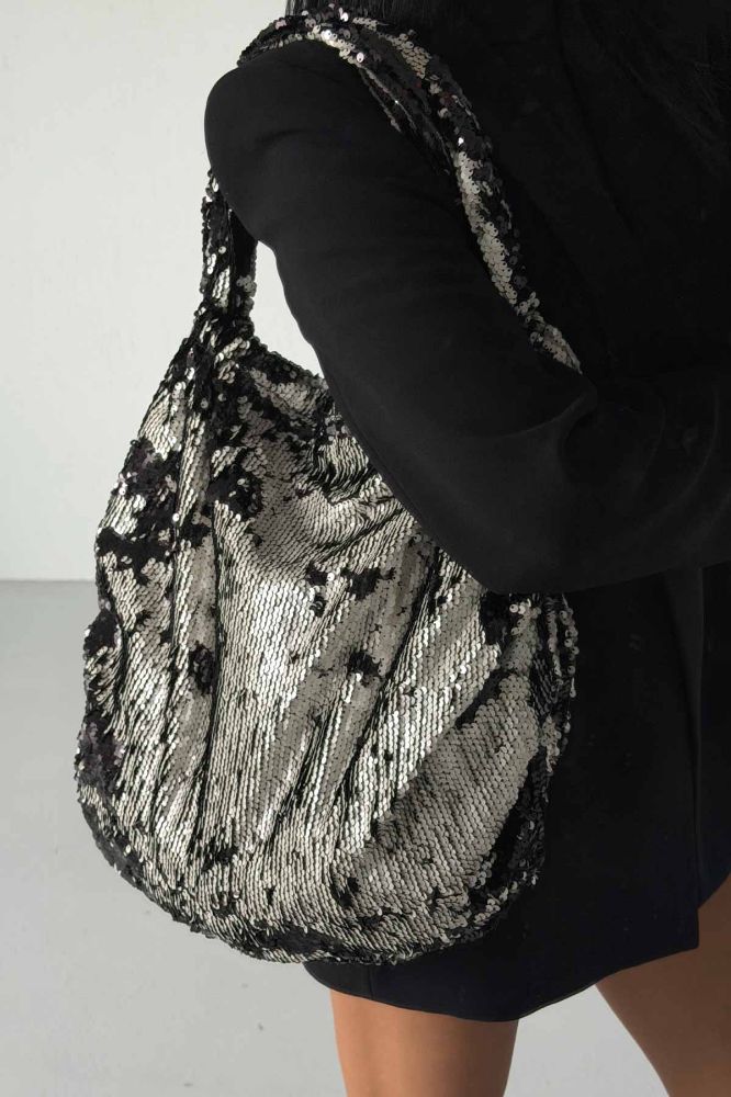Usra Payetli   GÜMÜŞ SİYAH ÇANTA resmi