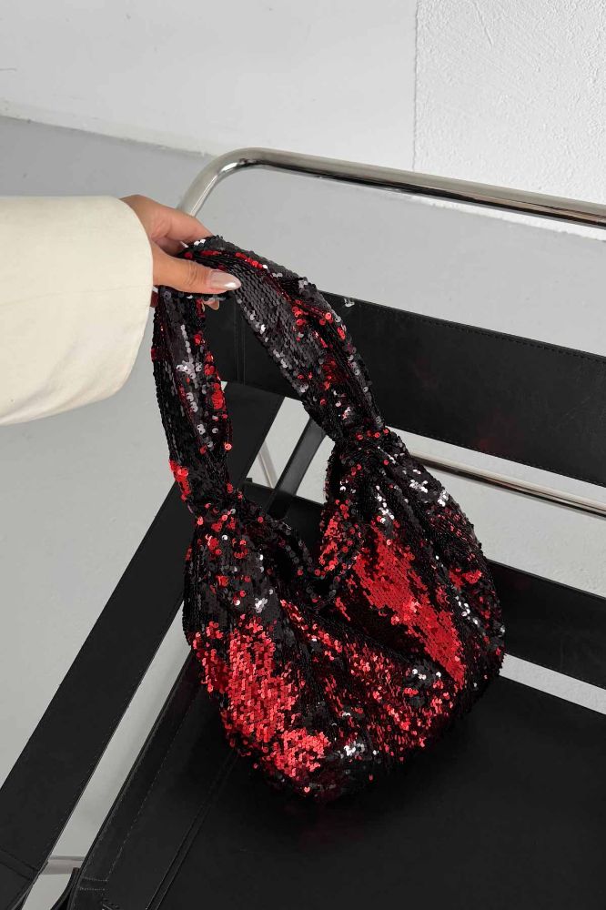 Usra Payetli   KIRMIZI SİYAH ÇANTA resmi