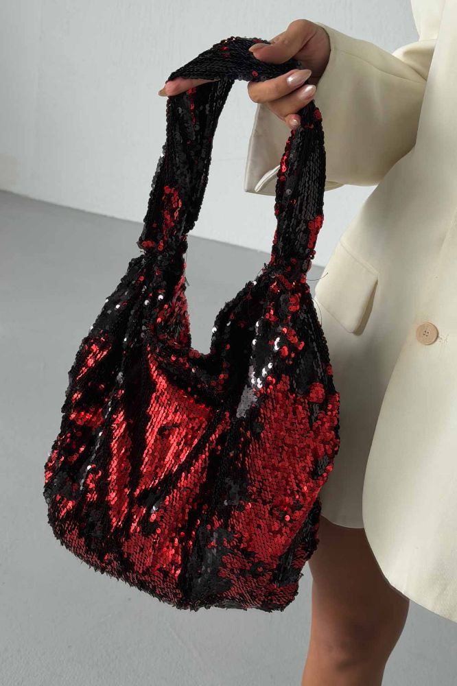 Usra Payetli   KIRMIZI SİYAH ÇANTA resmi
