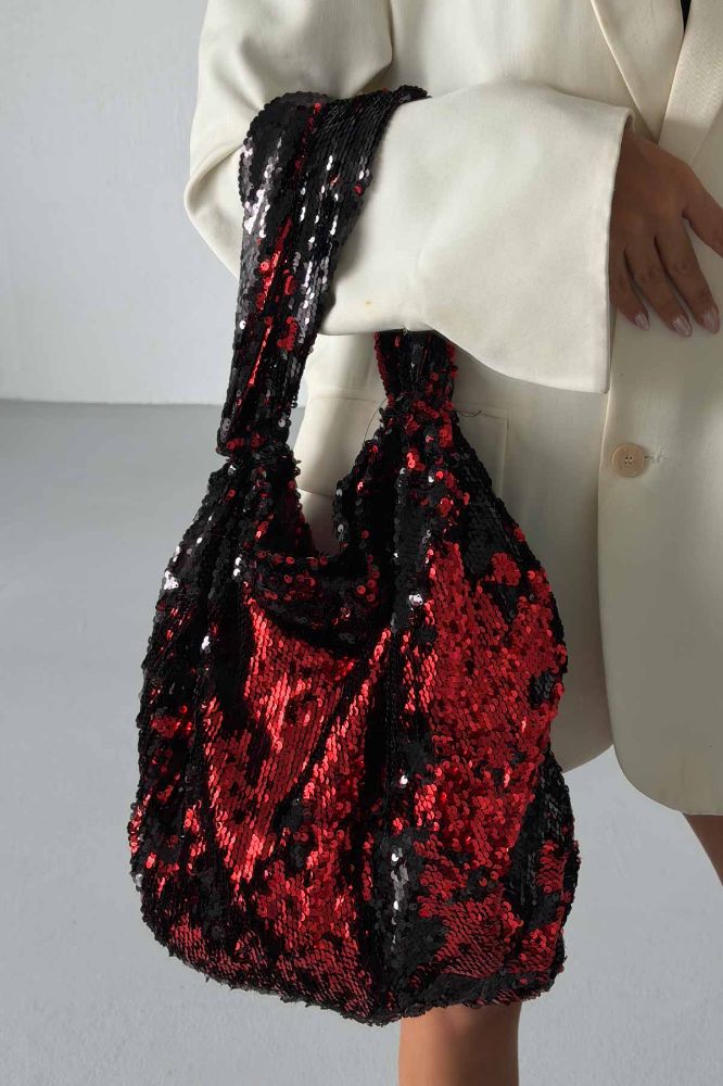 Usra Payetli   KIRMIZI SİYAH ÇANTA resmi