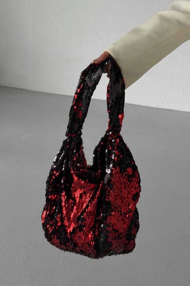 Usra Payetli   KIRMIZI SİYAH ÇANTA resmi