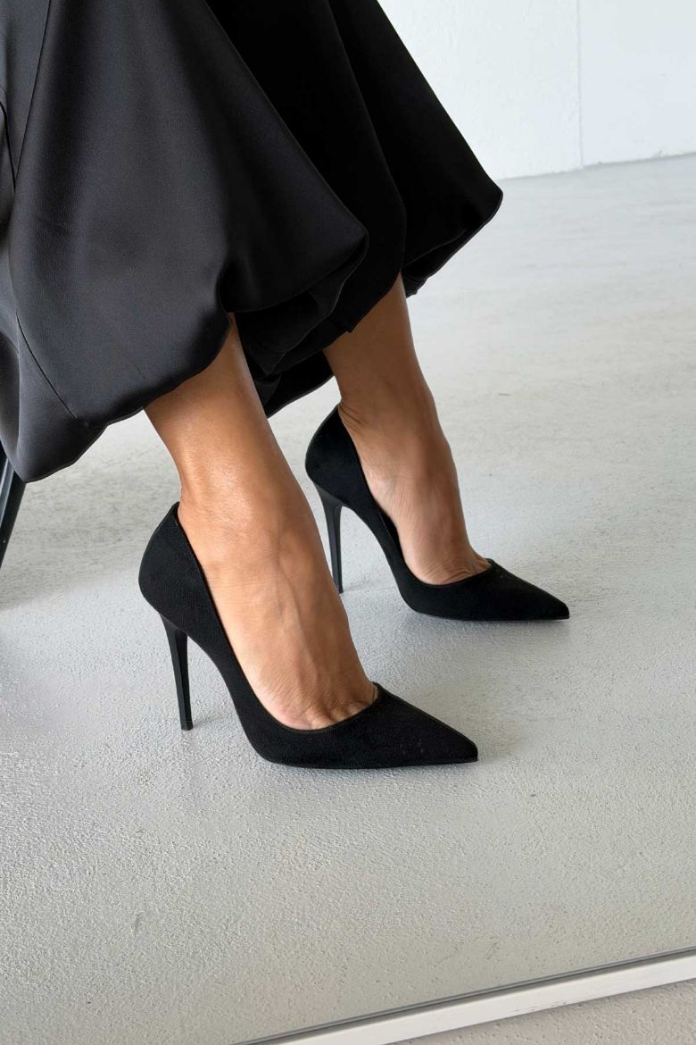 Nadja İnce Topuk 10 Cm Siyah Süet Stiletto resmi