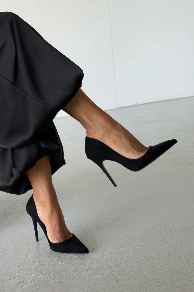 Nadja İnce Topuk 10 Cm Siyah Süet Stiletto resmi