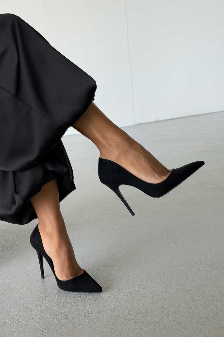 Nadja İnce Topuk 10 Cm Siyah Süet Stiletto resmi