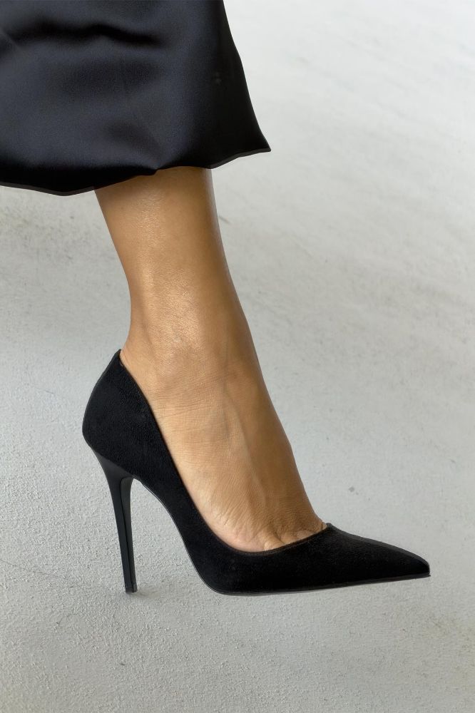 Nadja İnce Topuk 10 Cm Siyah Süet Stiletto resmi