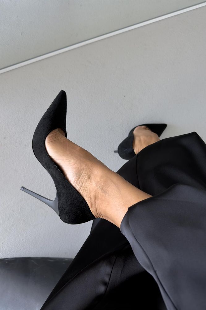Nadja İnce Topuk 10 Cm Siyah Süet Stiletto resmi