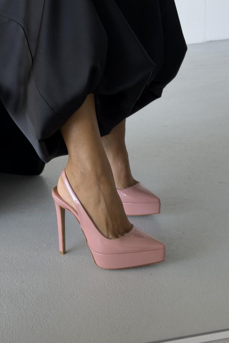 Flex İnce Topuk 13 Cm Pudra Rugan Platform resmi