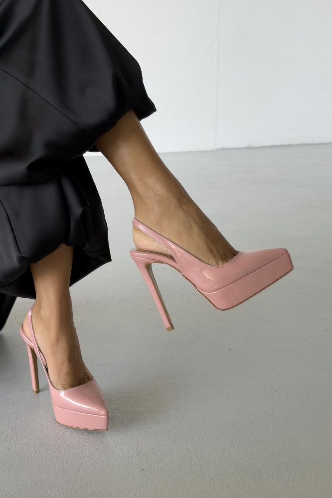 Flex İnce Topuk 13 Cm Pudra Rugan Platform resmi