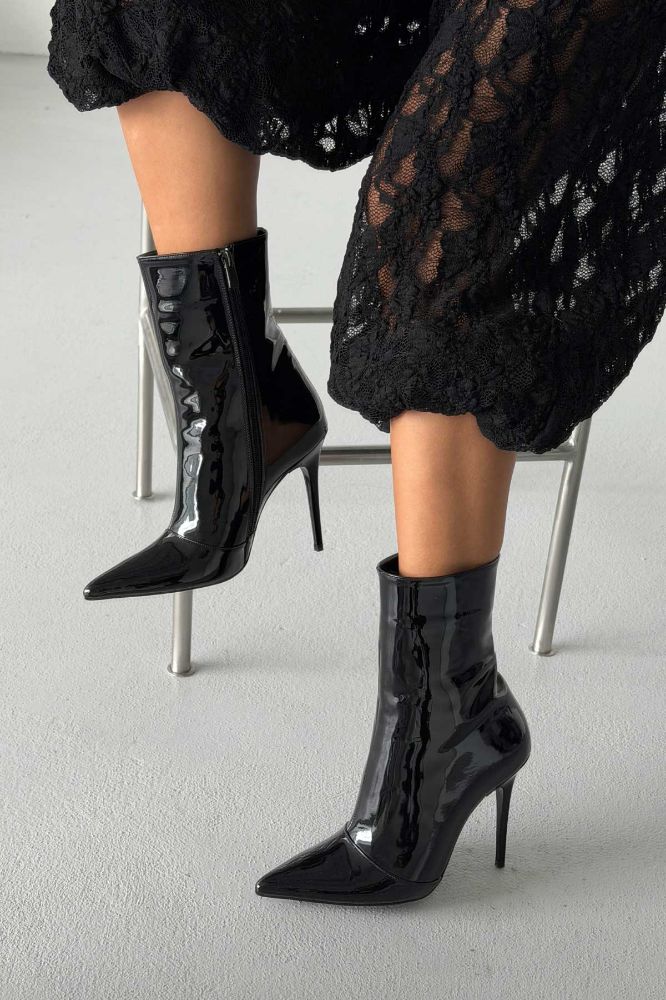 Eleganza İnce Topuk 10 Cm Siyah Rugan Bot resmi