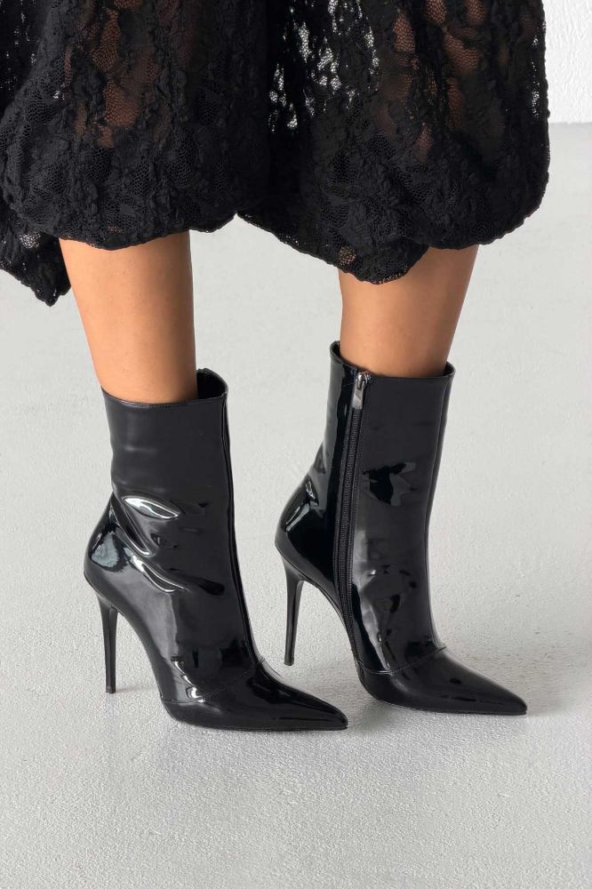 Eleganza İnce Topuk 10 Cm Siyah Rugan Bot resmi