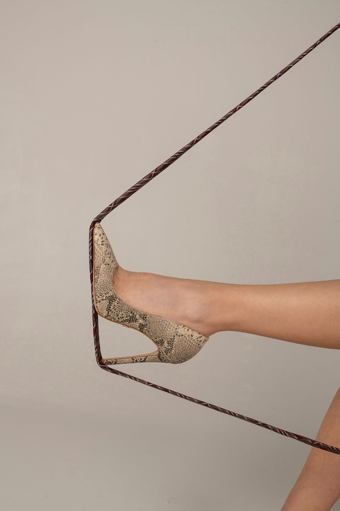 Fia İnce Topuk 12 Cm Kahve Ten Yılan Desenli Stiletto resmi