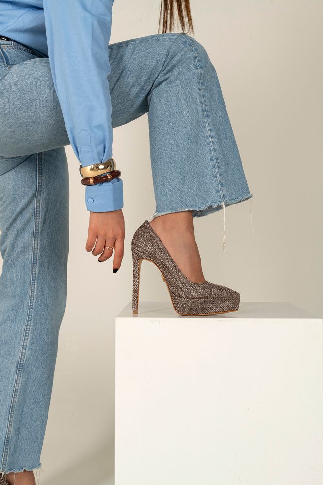 Coax İnce Topuk 13 Cm Kahve Hasır Platform resmi