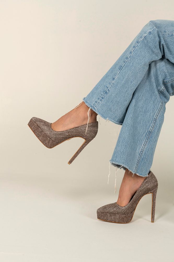 Coax İnce Topuk 13 Cm Kahve Hasır Platform resmi