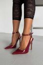 Zion Toka Detaylı İnce Topuk 12 Cm Bordo Rugan Stiletto