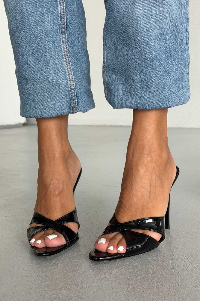 Ophelia  İNCE TOPUK 10 CM SİYAH RUGAN TERLİK resmi