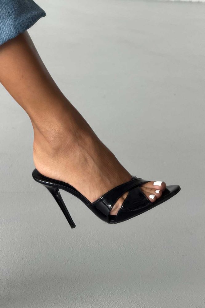 Ophelia  İNCE TOPUK 10 CM SİYAH RUGAN TERLİK resmi