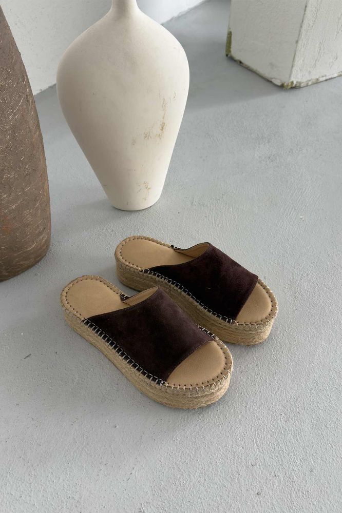 Sverre Hakiki Deri Dolgu Topuk  5 CM KAHVERENGİ SÜET TERLİK resmi